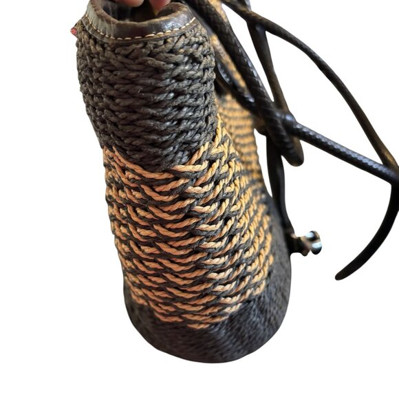 The Savannah Black & Tan Braided Woven Handbag By Brighton With Heart Charm Acce - Picture 10 of 14